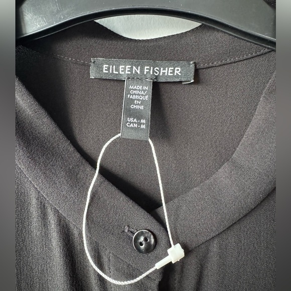 Eileen Fisher 100% Silk Mandarin Collar Button Down Shirt Dress Black - M - Picture 12 of 16